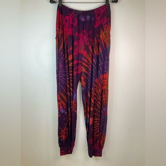 HAREM PANTS Women's Pants Red Purple Tie Dye Elastic Waist Pockets Small - Picture 3 of 8